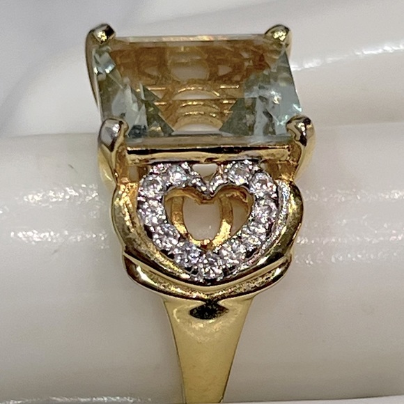 Green Amethyst White Zircon 14K YG Sterling Silver Ring - Picture 11 of 13